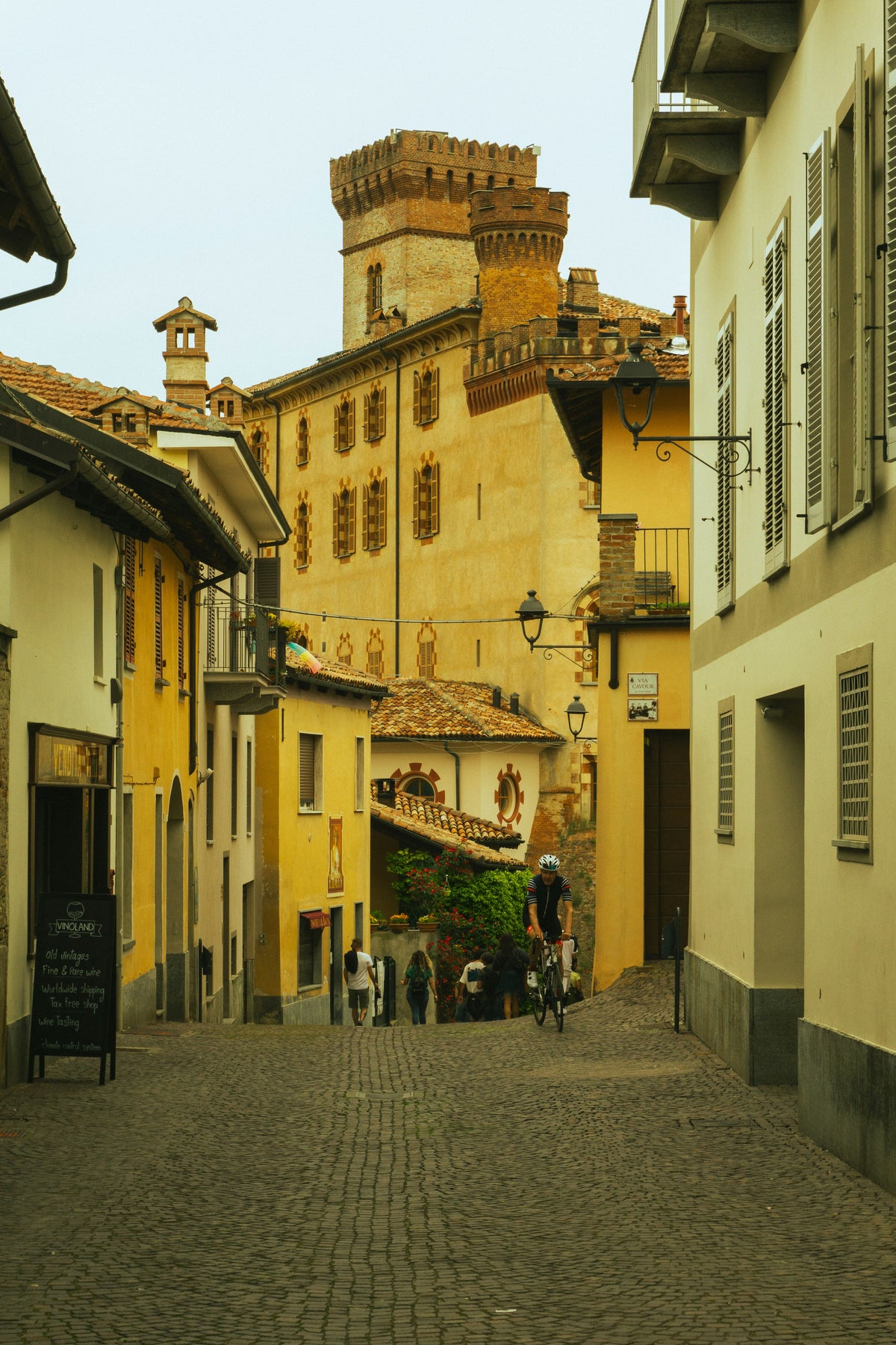View of the Castle of Barolo from the streets of the town.