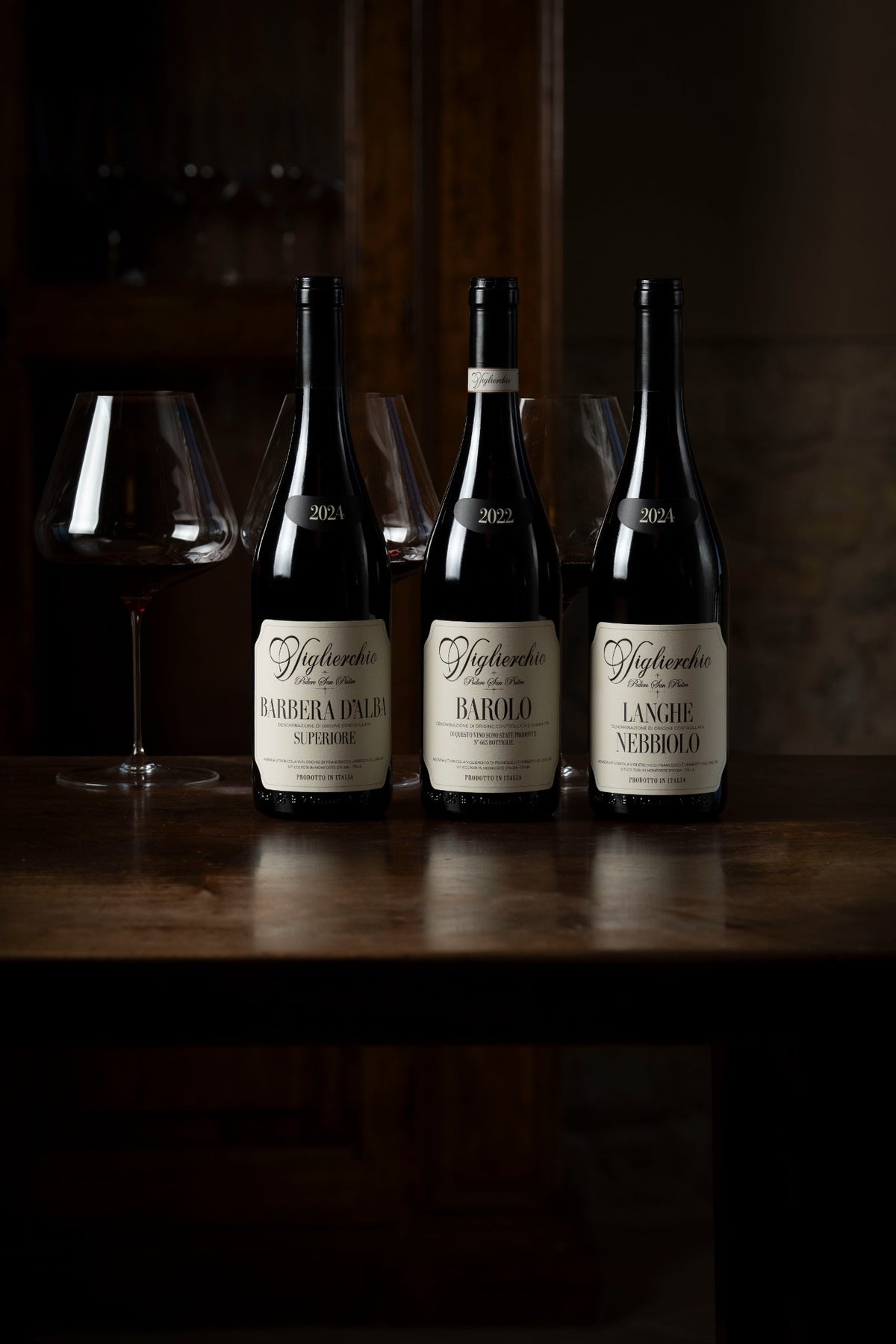 De eerste drie wijnen: Barbera d’Alba Superiore, Barolo en Langhe Nebbiolo